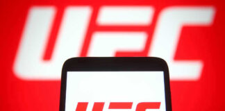 UFC logo on phone screen and background