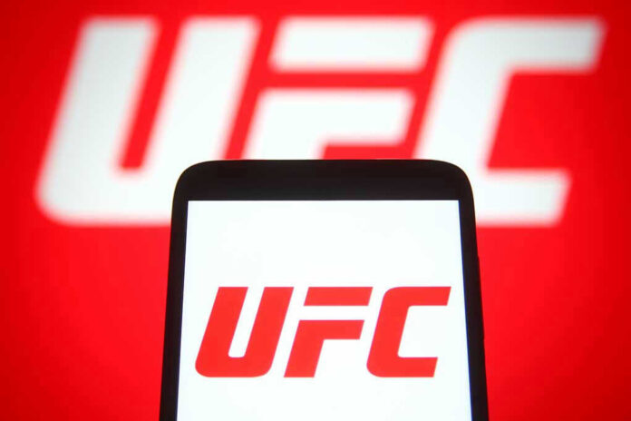 UFC logo on phone screen and background