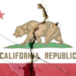 Cracked California Republic flag on a wall.