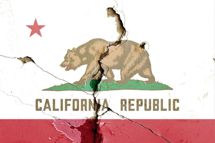Cracked California Republic flag on a wall.