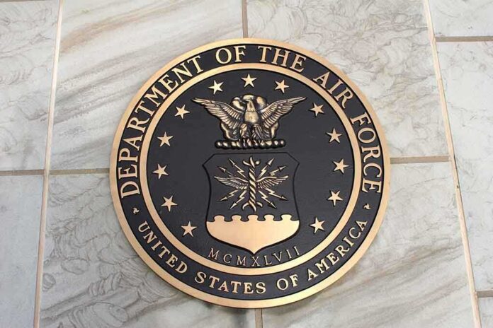 Bronze seal of the Department of the Air Force on a tiled surface