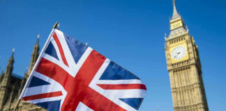 Union Jack flag with Big Ben in the background.