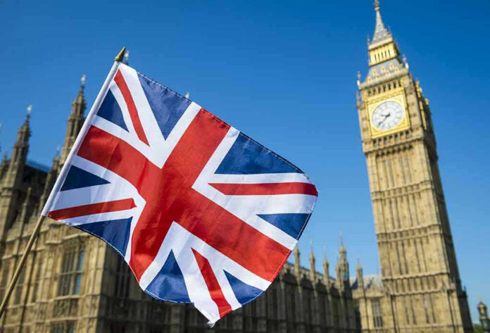 Union Jack flag with Big Ben in the background.