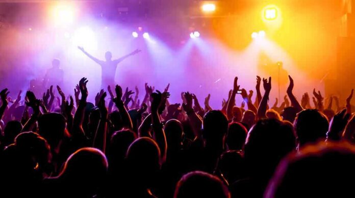 shutterstock_214402048.jpg Crowd at a concert with raised hands and colorful stage lights