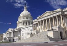 Democrats Melt Down As Trump Ends War The U.S. Capitol building with its dome and columns under a blue sky