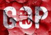 Cracked wall featuring the GOP logo in red and white