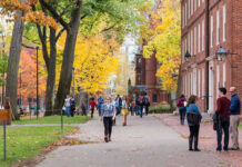 Campus Politics Backfires — Confidence Tanks People walking on a college campus in autumn.
