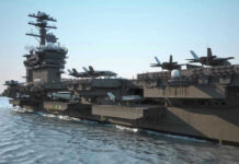Iran Strikes Ships — U.S. Hammers Back Aircraft carrier deck with jet planes.