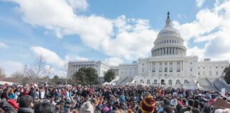 Large crowd gathered in front of the United States Capitol