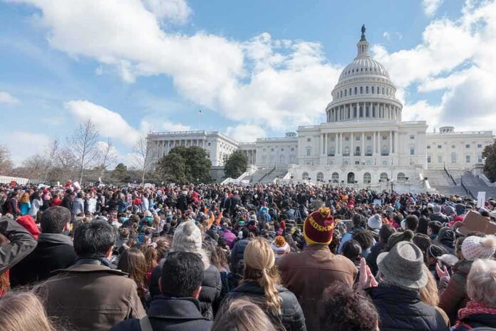 Large crowd gathered in front of the United States Capitol