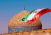 Commander-in-Chief Clash: Who Controls War? Iranian flag waves before an ornate mosque dome at sunset