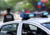 police car roof with blue emergency lights