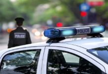 police car roof with blue emergency lights