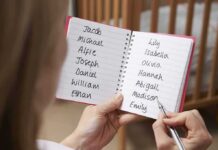 Conservatives Outbreed Liberals—Gap Explodes Hands holding a notebook with baby name lists near a crib