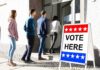 Men Flip Right – Democrats Lose Men voters lining up at a polling place entrance
